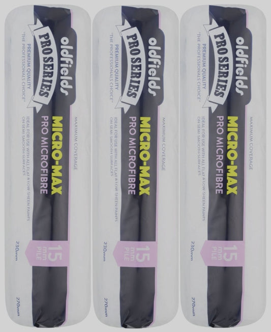 Oldfields Pro Series Microfibre Roller 270 x 15mm 3 Pack - Paintgear